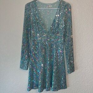 Vintage Blue Sequin Mini Dress